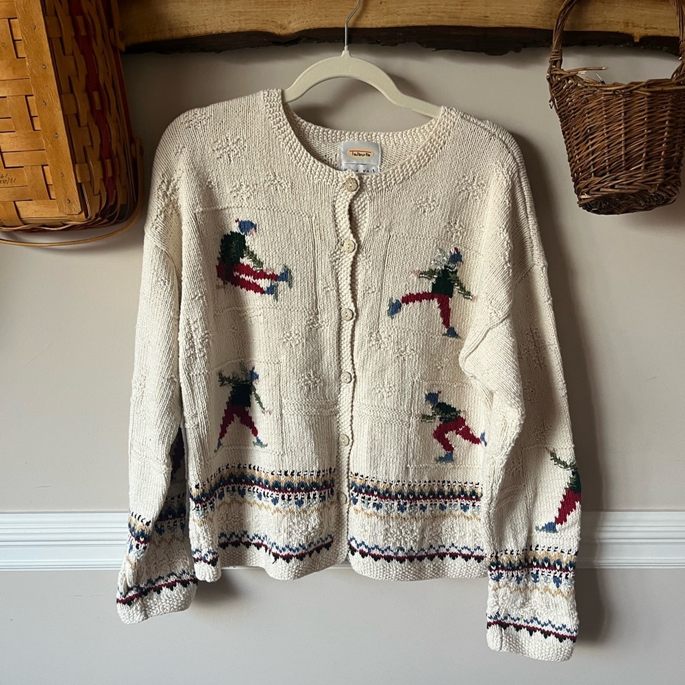 RARE Vintage Talbots Cotton Ski Fair Isle Sweater Cardigan M